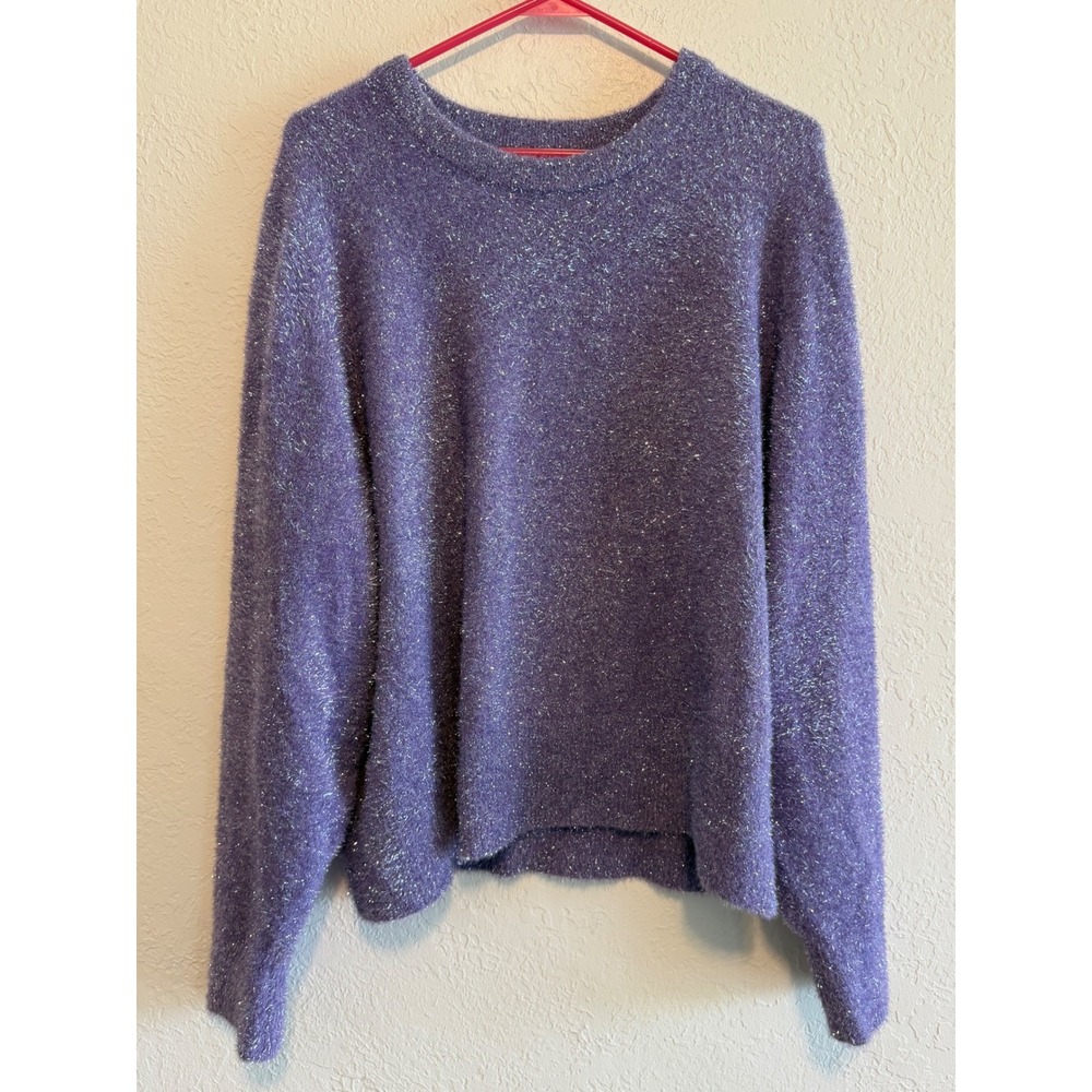 Old Navy Eyelash Party Sweater Purple Metallic Shimmer Fuzzy Knit XL 805088-03